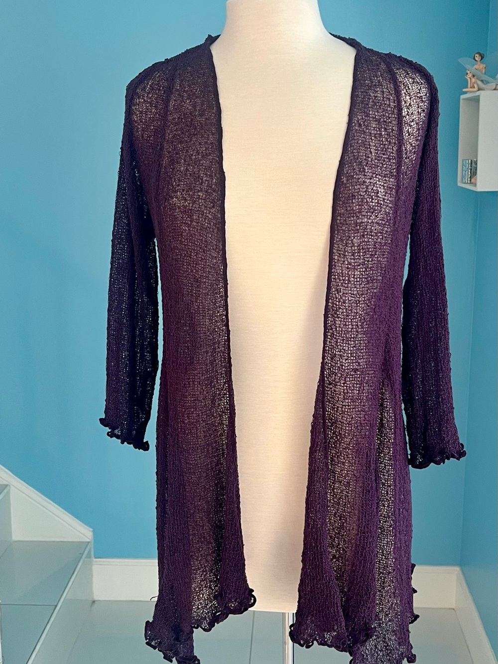 Sheer Ruffled Bell Sleeve jacket- Deep Purple